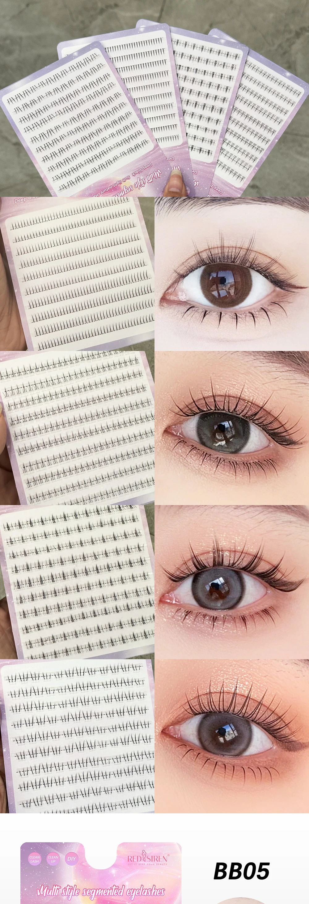 REDSIREN 10 Reihen unter der Wimpern, große Kapazität, Cluster-Wimpern, koreanisches Make-up, natürlicher Look, untere Wimpern – Detail 2