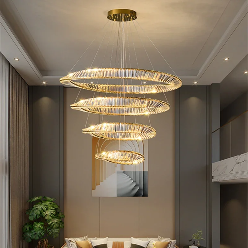 

Luxury Crystal Chandeliers Ring LED Pendant Lamp for Dining Room Indoor Home Hanging Light Decration Kitchen Living Gold Lustres