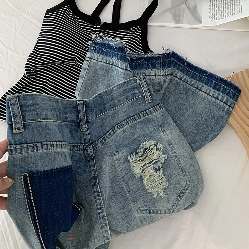 

Синие джинсы контрастного цвета с кисточками для женщин, широкие джинсовые брюки с высокой талией, новинка 2025 года, универсальные прямые свободные брюки