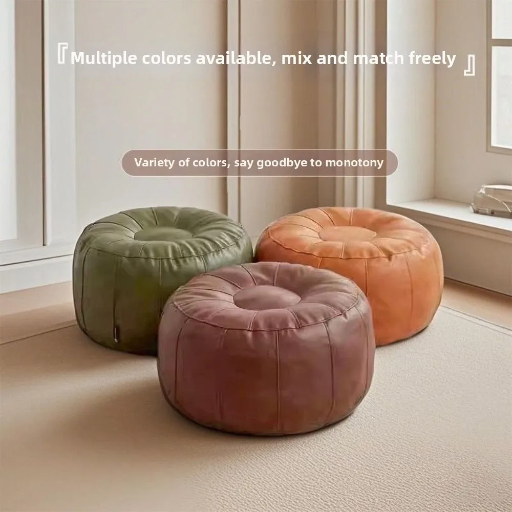 Modern Round Pumpkin Pouf Cover Non-Slip Large Capacity Storage Leg Bench Solid Color No Fillings Sofa Stool Cover Balcony