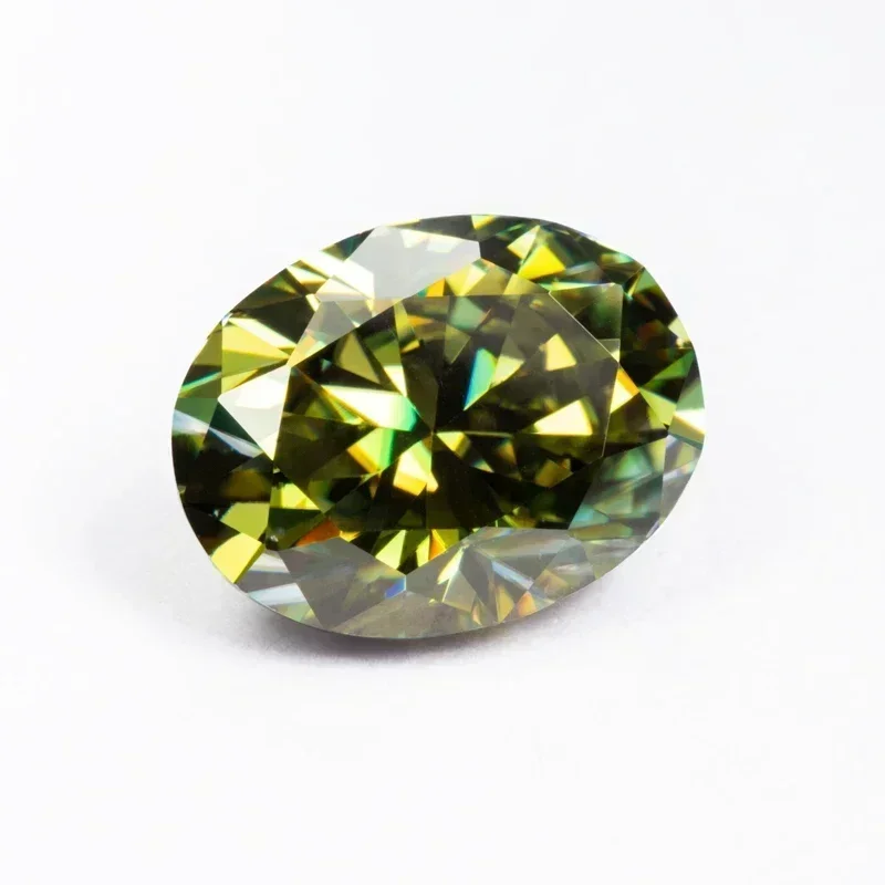 Moissanite Stone Natural Yellow Green Color Oval Cut VVS1 with GRA Certificate for Gemstone Charms Beads Jewelry Making Material