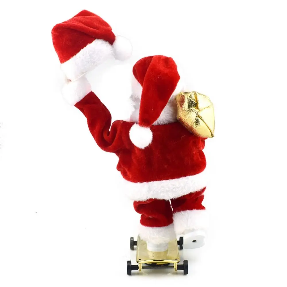 Musical Electric Santa Toys Swing Hat Slides Skateboard Christmas Dolls Plush Battery Operated Dancing Santa Claus Toys Office