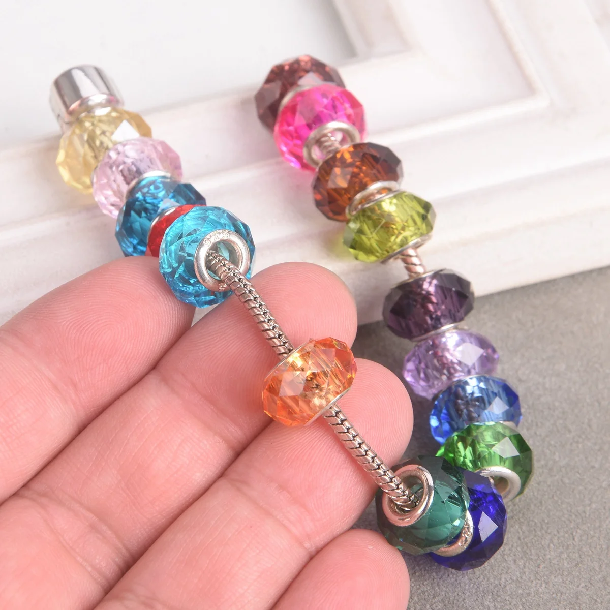 5pcs 14mm Rondelle Faceted European Charms Handmade Lampwork Glass Loose Big Hole Beads For Jewelry Making DIY Bracelet