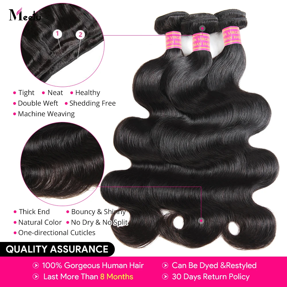 Meetu Body Wave Bundles Brazilian Human Hair Bundles 100% Remy Hair Weave 1/3/4 Bundles Hair Extensions For Women 8-30 Inch