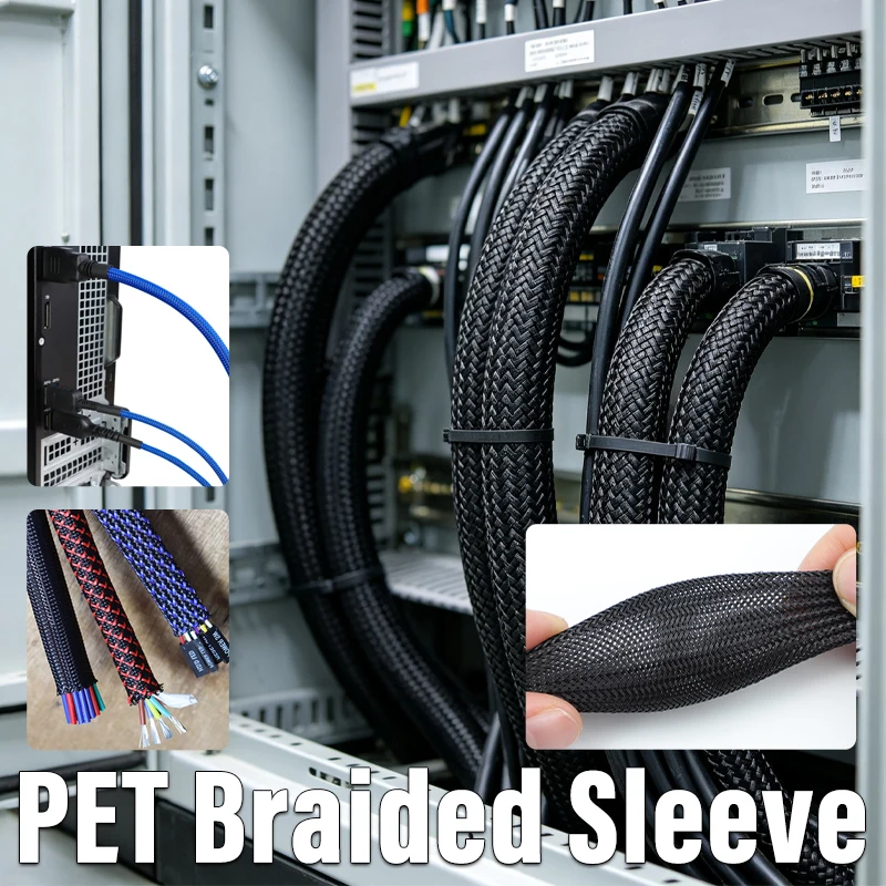 2/5/10M PET Braided Sleeve 2mm-60mm High Density Insulated Expandable Cable Sleeve Flame retardant Nylon Braided Mesh Tube