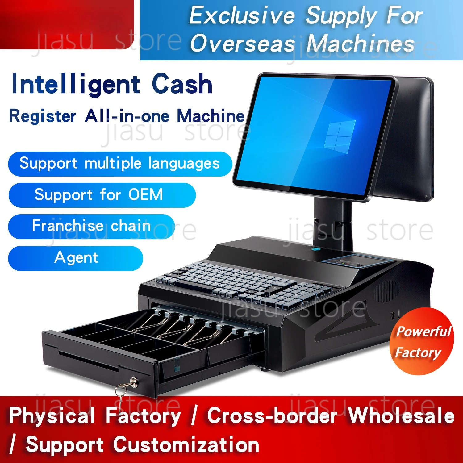 Multilingual POS Terminal All-in-One Cash Register, 15.6 Inch Metal Touch Keyboard POS System