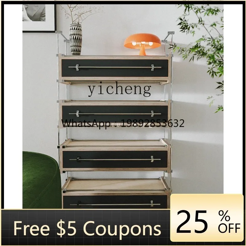 

GZ Birch Wood Drawer Storage Cabinet Light Axis Storage Mobile Storage Cabinet Stainless Steel