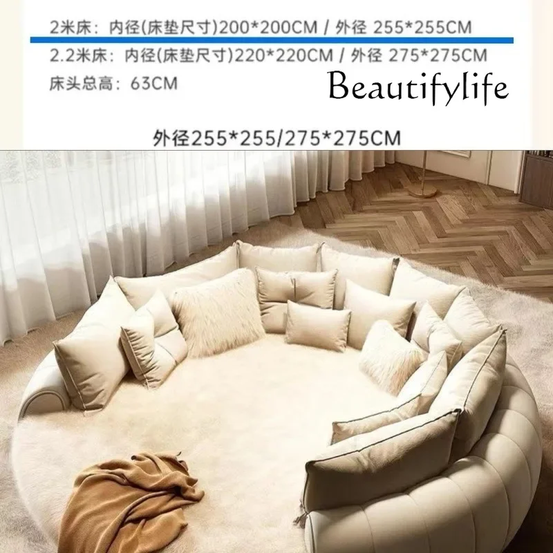 Fabric round Bed Cream Style Double Marriage Bed Modern Simple Home Master Bedroom Princess Large round Bed