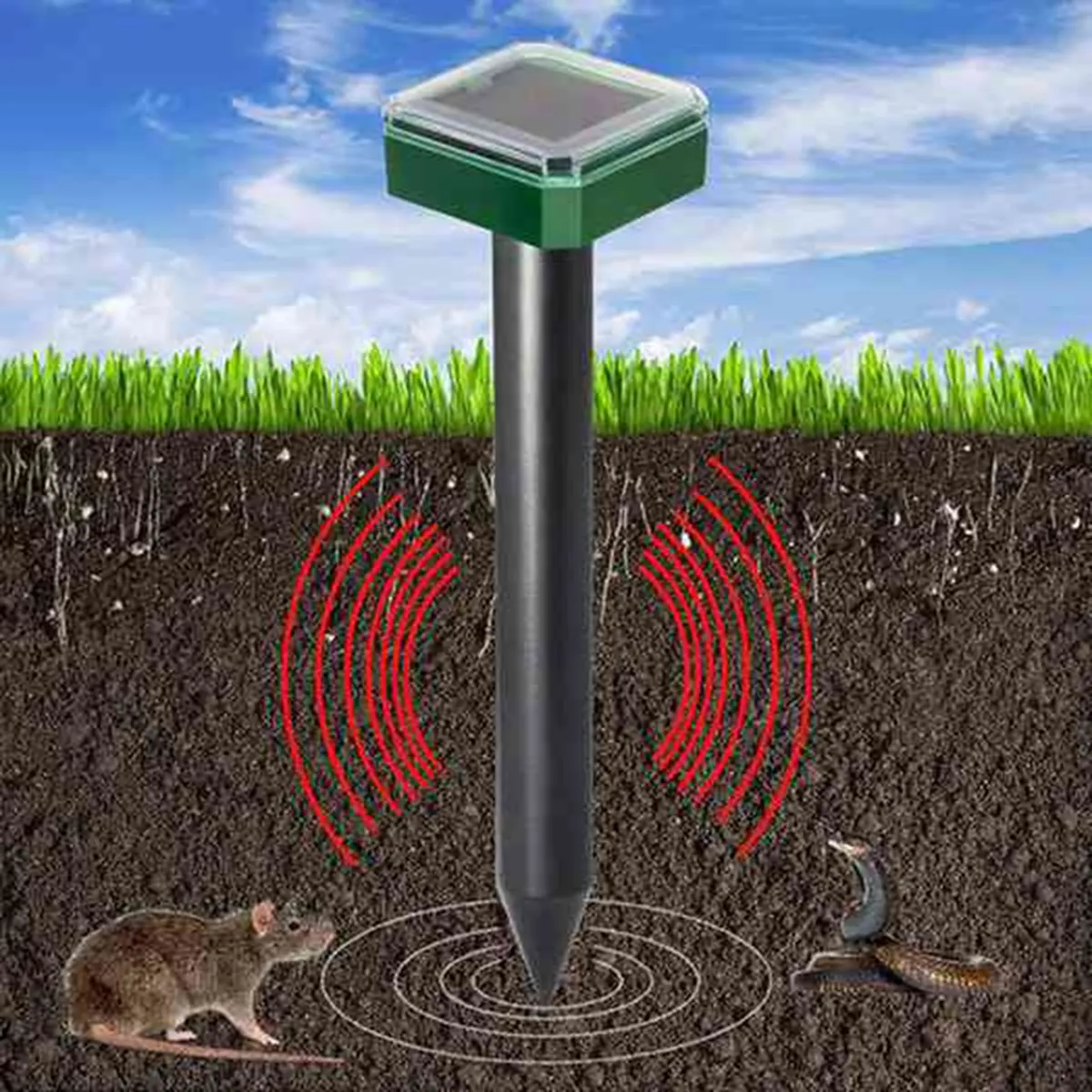 12 Packs Outdoor Solar Ultrasonic Vibration Repeller Snake Repeller Mole Electronic Snake Repeller for Garden Yard Farm