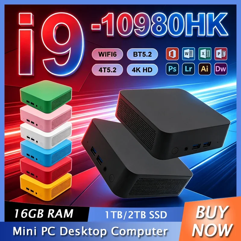 Powerful Intel Core I9-10980HK Multi-Color Optional Gaming Mini Desktop PC 4K Windows 11 16GB RAM 1/2TB SSD WIFI6 BT5.2