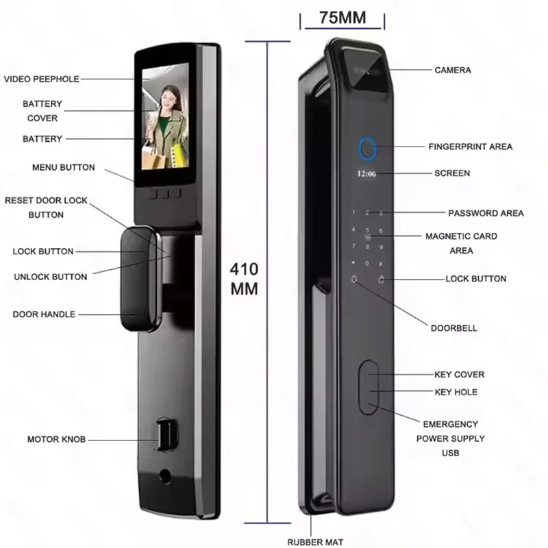 Smart Lock, 3D Face Recognition Unlock Digital Door Lock With Camera FInrprint Password Unlock Keyless Electronic Door Lock with