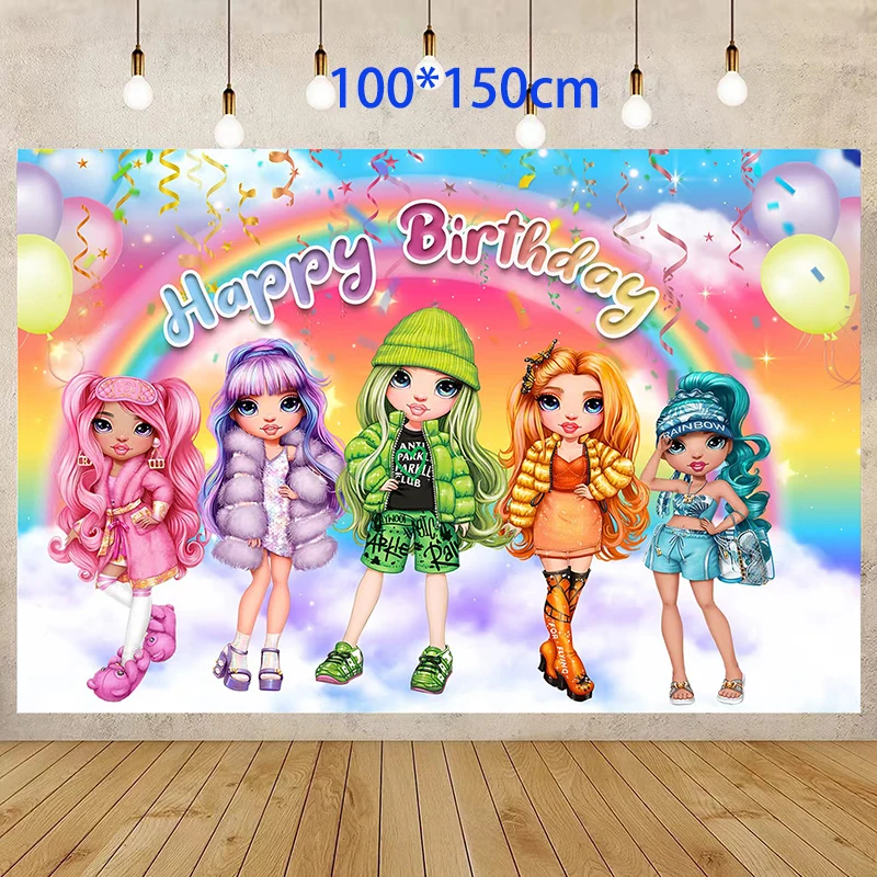 Rainbow High Doll Birthday Party Decoration Princess Girl Rainbow Doll Balloon Tableware Banner Party Supplise Kids Toys