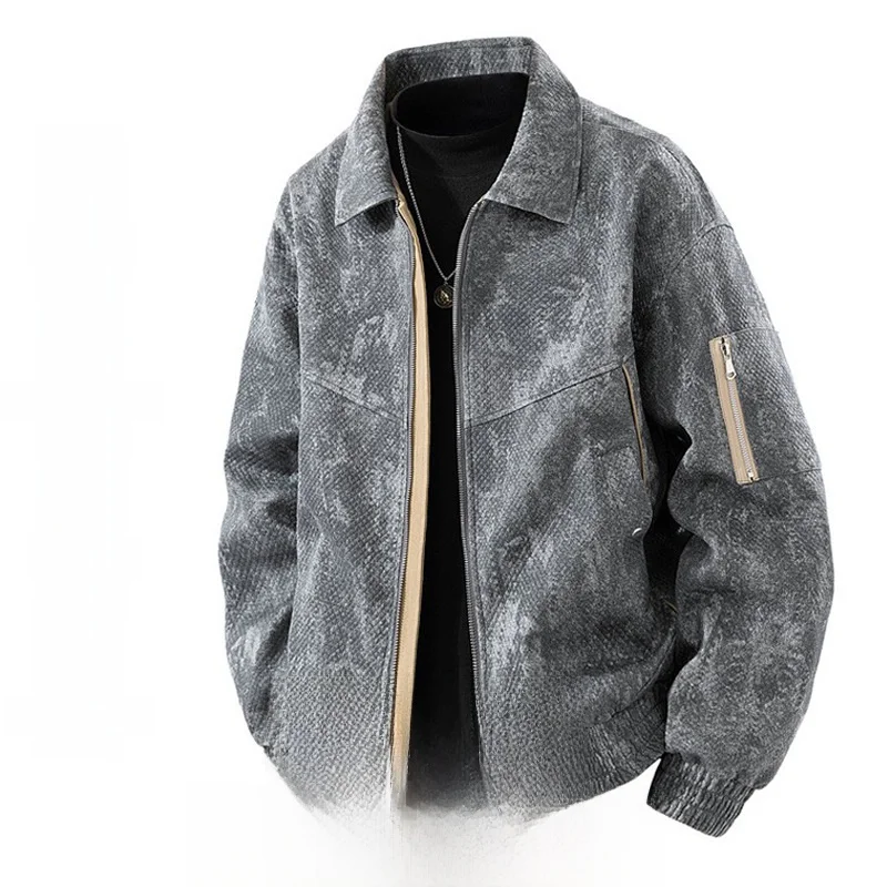 

Мужская джинсовая куртка свободного кроя с отложным воротником, повседневная верхняя одежда с множеством карманов, осенне-зимняя, премиум-класса, больших размеров