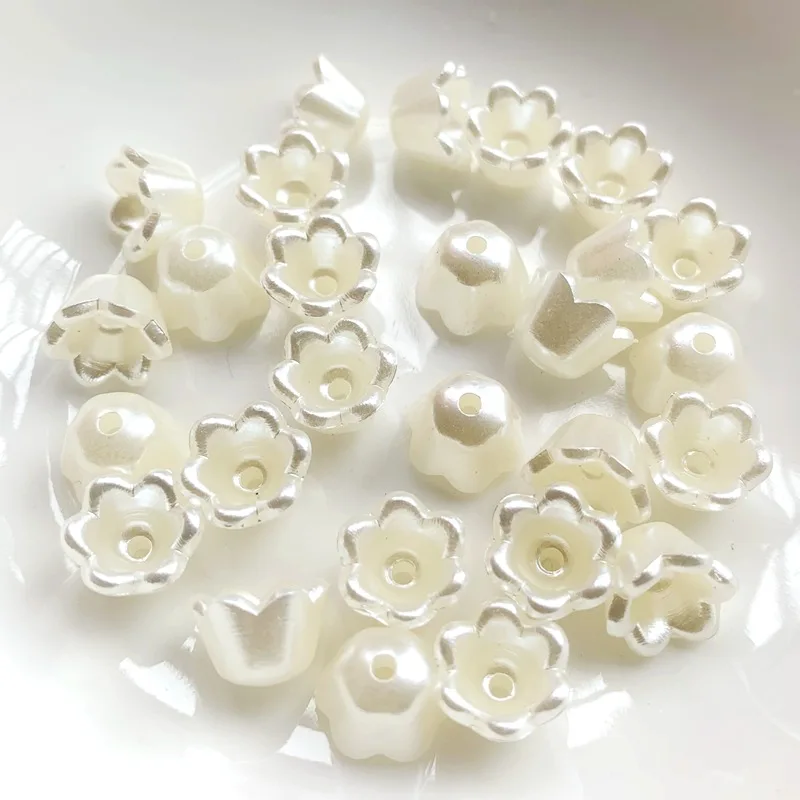 Pearl white ABS flower rhinestone DIY decorative straight hole artificial flowers for wedding accessories dress decals