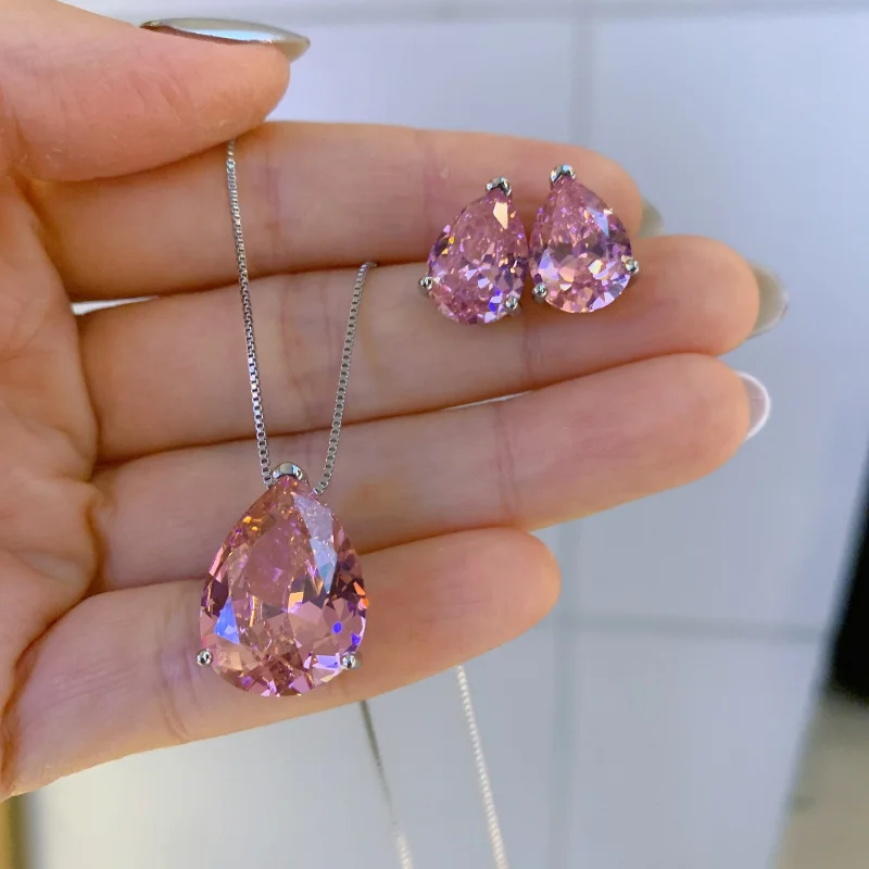 

New Accessories Water Drop Pendant Earrings Jewelry Women Necklace Golden Yellow Diamond Pear-Shaped Earrings Clavicle Chain