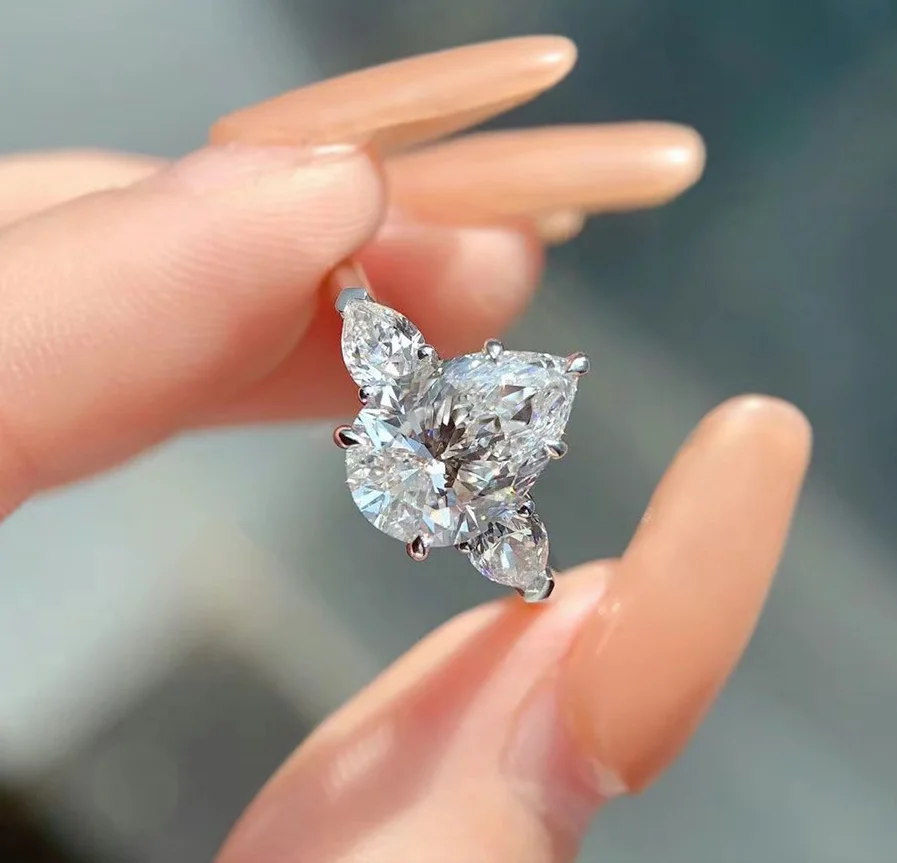 Waterdrop Pear Shaped Women's Gold-Plated Stainless Steel Ring, Waterdrop Zircon Shaped Ring, Jewelry Wholesale