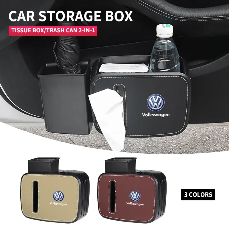 Car Seat Trash Can with Paper Box Pressing Type Trash Car Accessories For Volkswagen VW GTI Rline R Polo Golf MK8 Magotan Tiguan