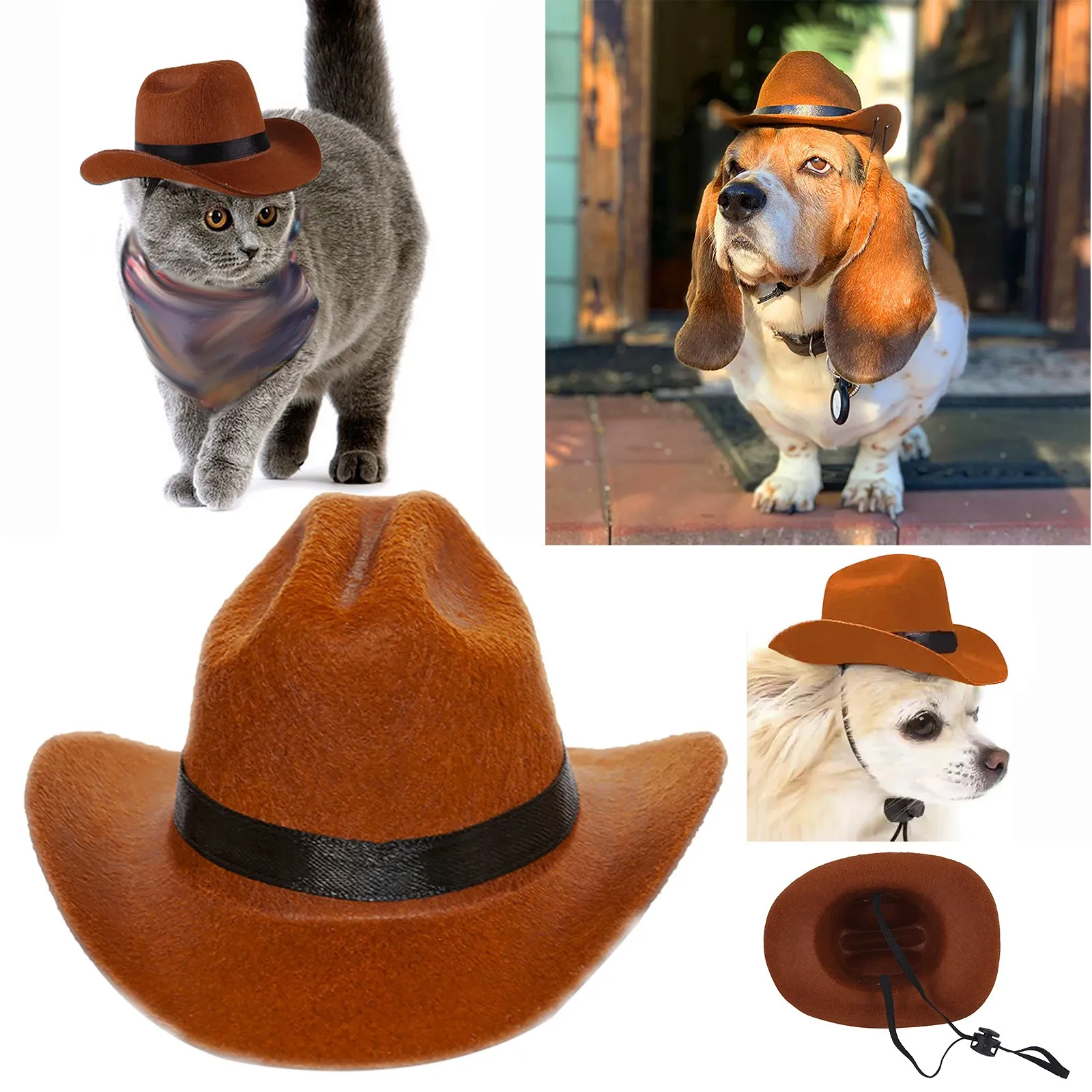 Pet Cowboy Hat Clothing Dog Cat Cowboy Hats Puppy Adjustable Cap Suitable For Small Dogs And Cats Birthday Party Photo Shoots