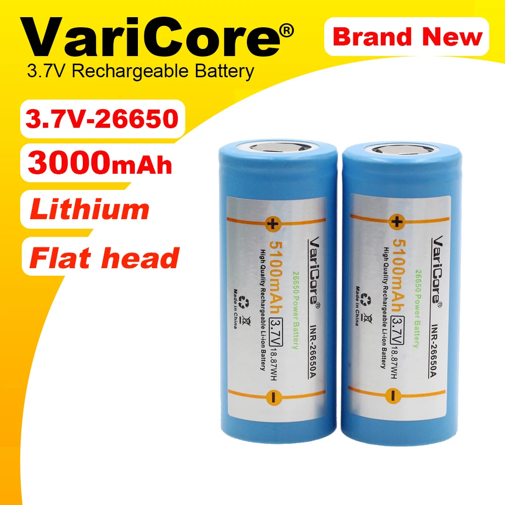 VariCore 26650A 5000mAh Li-ion 3.7v Rechargeable Battery for Flashlight 20A 3.6V Power batteries