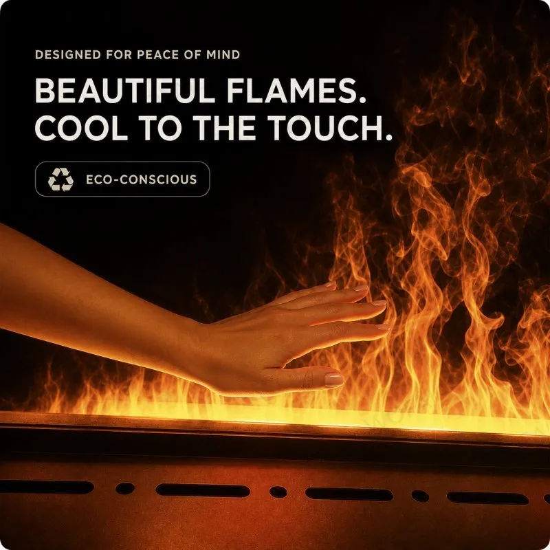 Premium Recessed 3D Electric Instant Fireplace with Water Mist Flame Technology Smart Remote Control Firebox Firepit Emission