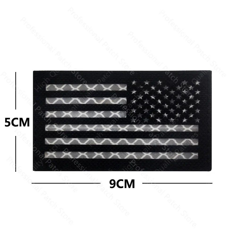 Reflective US USA Flag Patch Reversed  Infrared IR United States American Tactical Military Fastener Backing Emblem