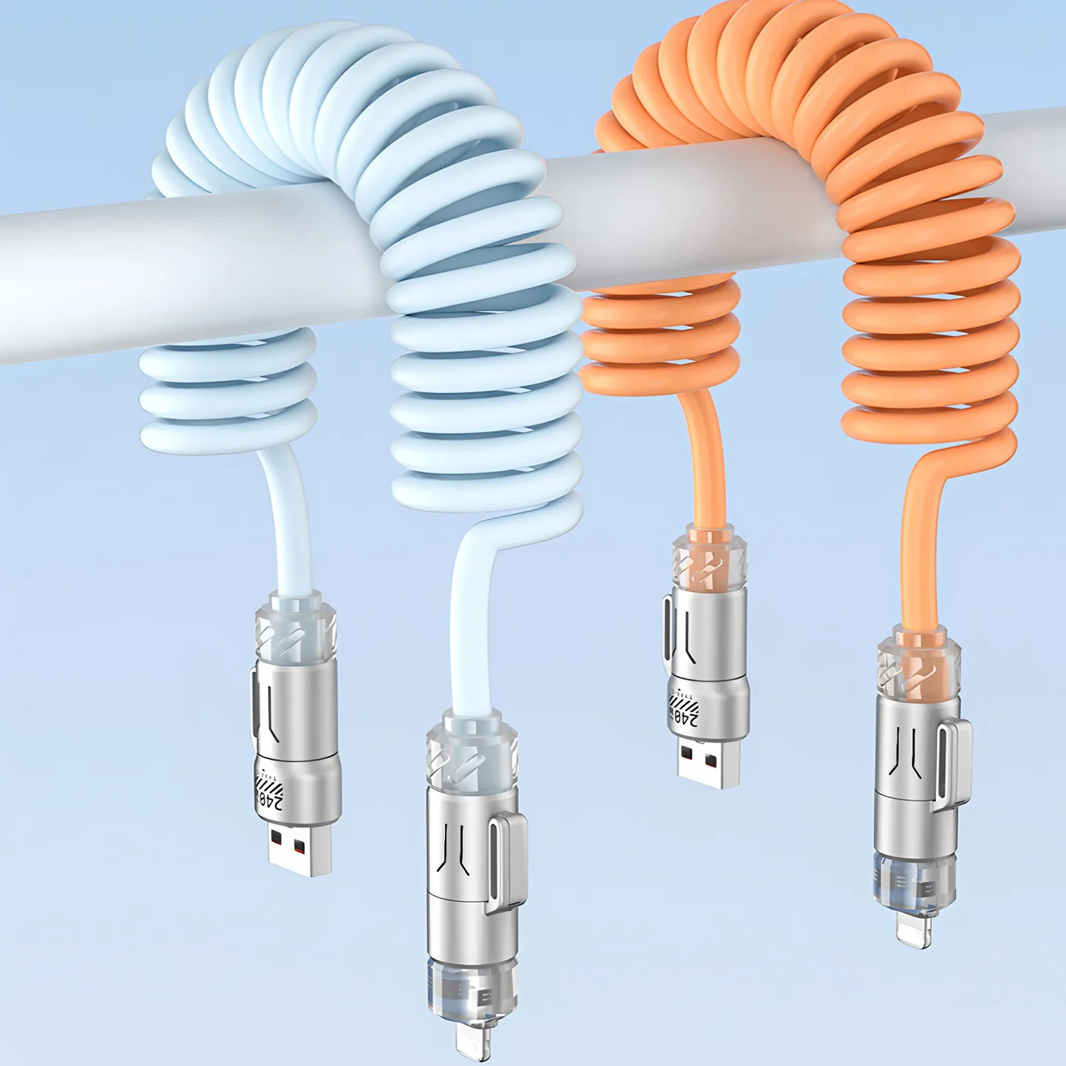 4 in 1 PD 240W Fast Charging Spring Cable USB Type C To Type C Data Cable Wire For iPhone 15 16 Samsung Xiaomi