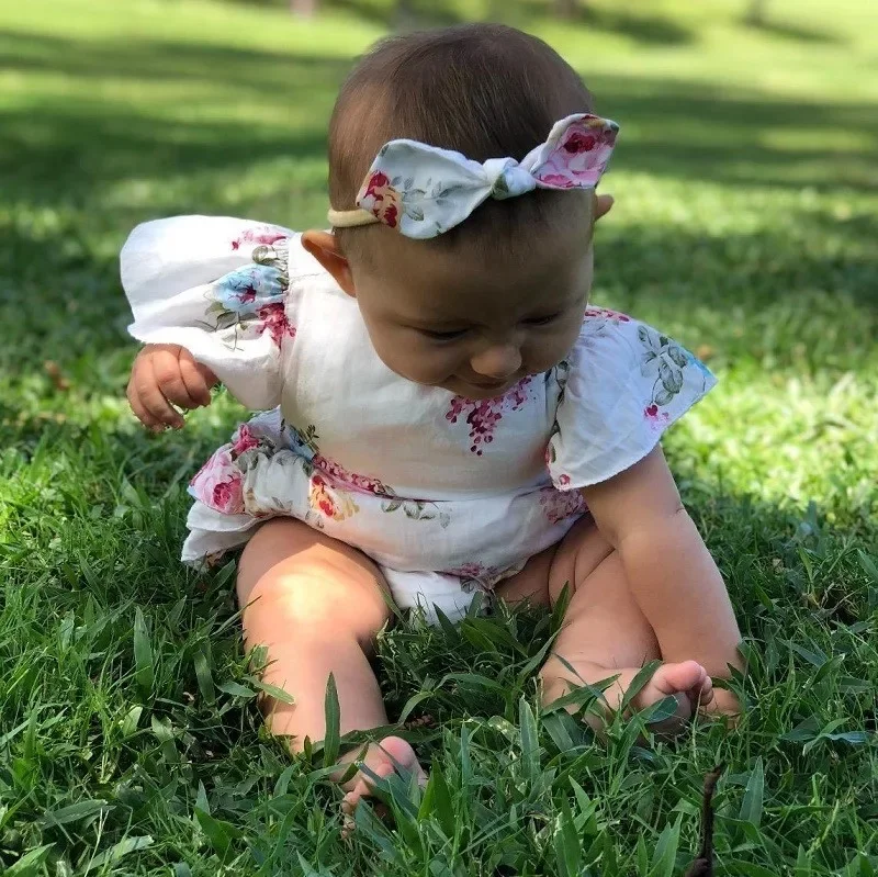 Algodão roupas da menina do bebê trajes floral impressão bandana boutique verão para recém-nascido bonito vintage macacão 0 3 6 meses