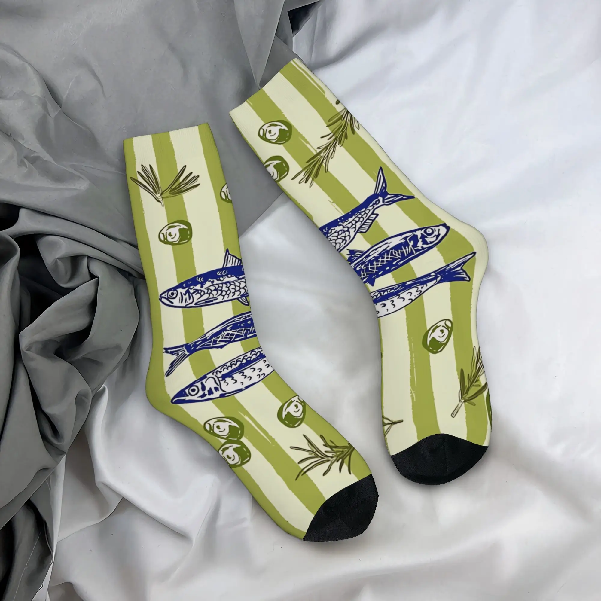 Retro Sardines  Socks  Fashion Stockings Autumn Anti Skid Men Socks Warm Soft Graphic Skateboard Socks