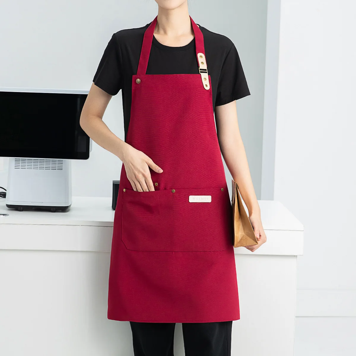 1-teilige Kochschürze, Unisex, wasserdichtes Segeltuch, langlebig, für Restaurant, Hotel, Backen, Schönheitssalon, Nagelkunst, Küche, Kochen – Detail 7