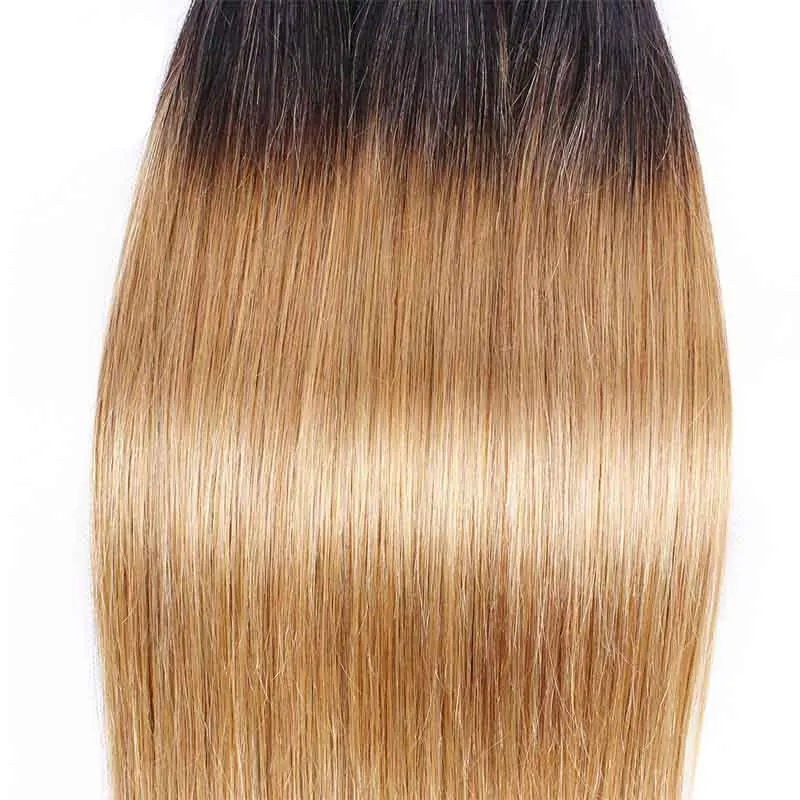 Mèches Naturelles Lisses Blond Ombré 1B/27, Extensions de Cheveux Vierges à Double Trame 12-26 Pouces, 100g/Pièce