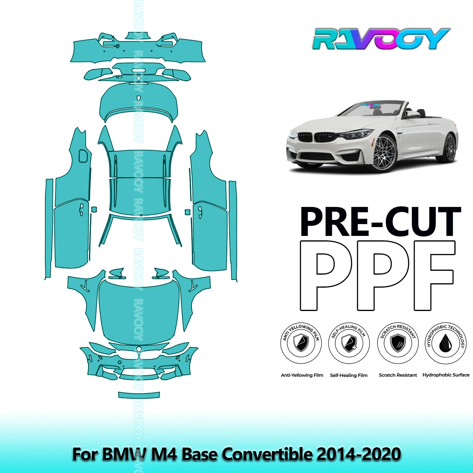 RAVOOY Custom-Fit Precut TPU PPF Full Vehicle Clear Bra Stone Guard EU UK For BMW M4 Base Convertible 2014-2020