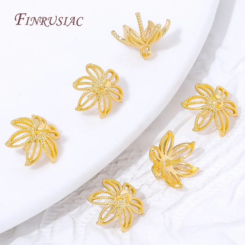 18K Gold Plated Hollow Filigree Flower Bead Caps with Pearl Mounting,Lotus Flower Charms Pendant For DIY Jewelry Making Supplies