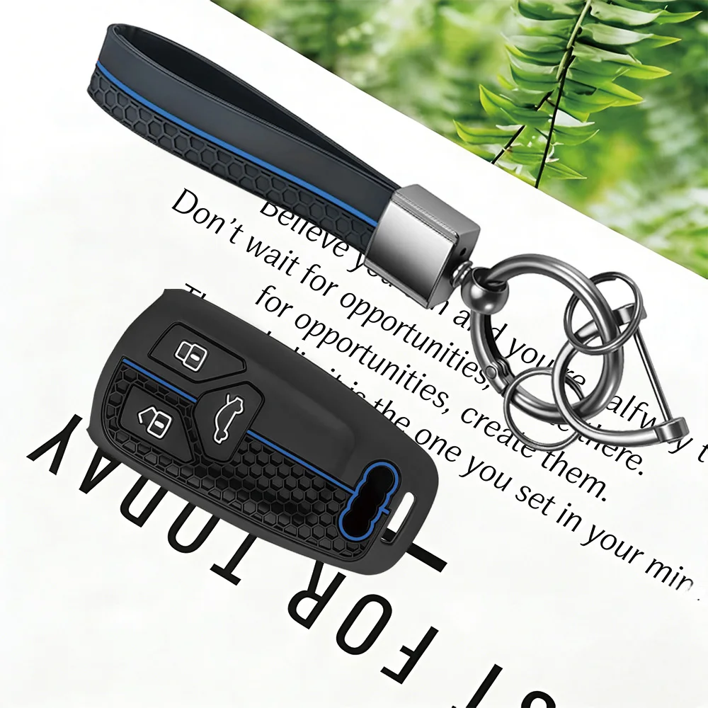 Flexible Silicone Honeycomb Smart Fob Protector With Keychain for Audi A4 A5 A6 A7 A8 Q5 Q7 Q8 Car Remote Key Sleeve