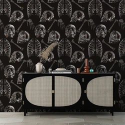 Dark Colored Glass Skull Wallpaper Chic Black Transparent Skeleton Wall Contact Paper Halloween Festival Self Adhesive Wallpaper