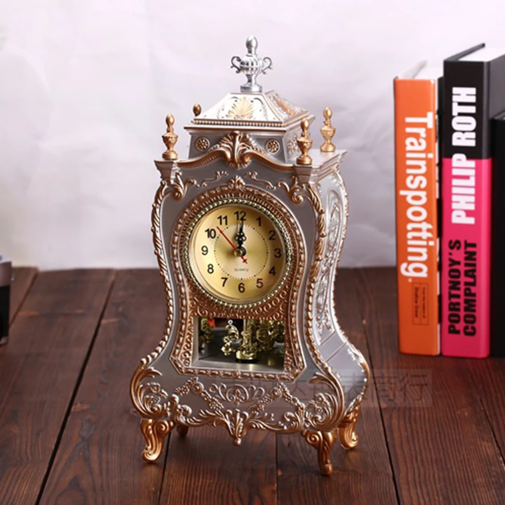 

1Pcs Creative European Style Desk Clock White Decorative Table Clock Retro Musical Bell Vintage Home Office Living Room Decor