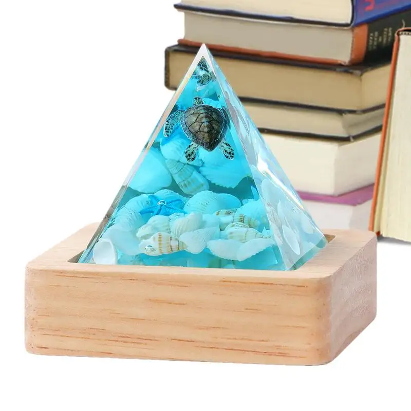 

Crystal Pyramids Ornaments Pyramid Lamp Holder Art Inspirational Crystal Pyramid Kit Wood Display Base & Resin Ornaments Sea
