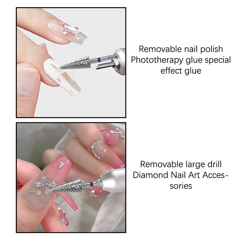 1Pcs Nail Tungsten Steel Polishing Head Conical Shape Rotary Manicure Cutters Bits With Cover For Manicure Gel Polish Remover
