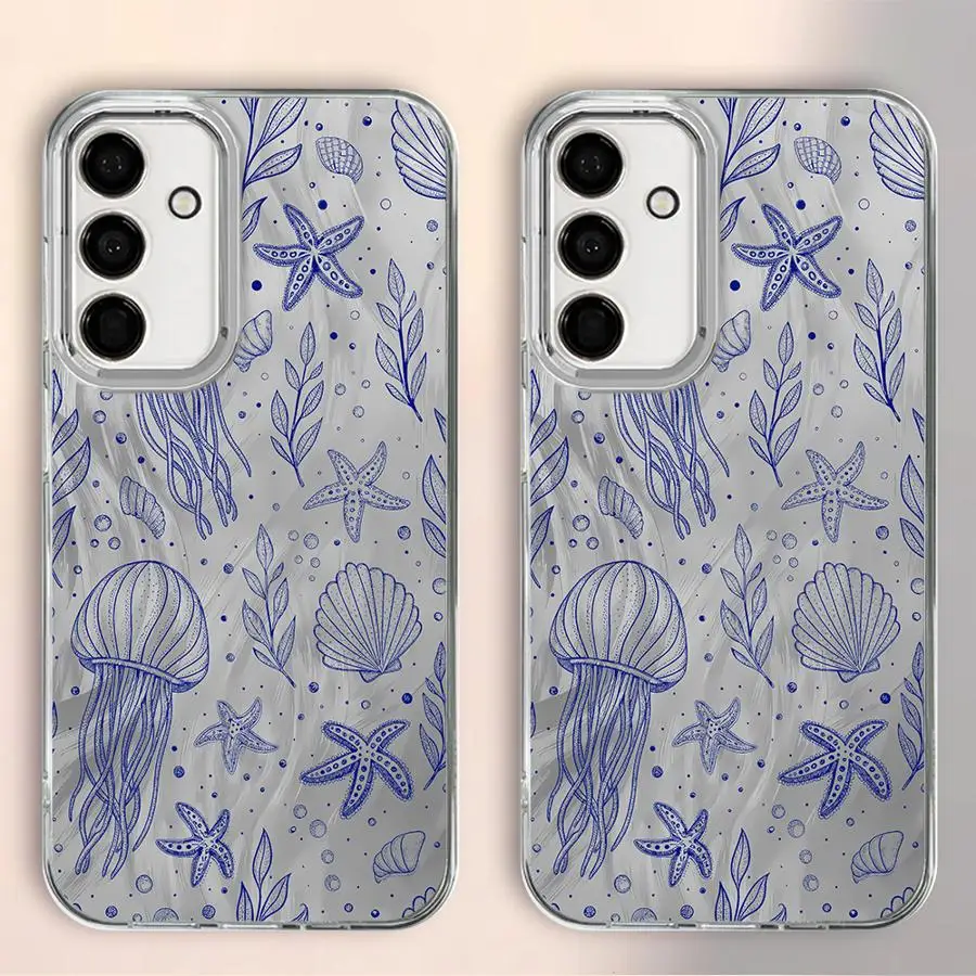 Чехол для Samsung Galaxy A26 A23 A24 A13 A14 A33 A52 A21s A55 A35 A36 A15 A16 Soft Cover Seaside Jellyfish Shells Pattern