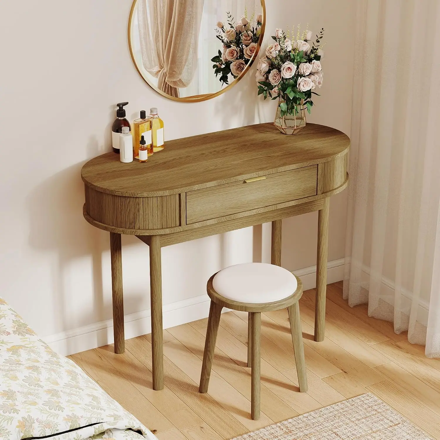Wood Desk with Drawer,39.36''Computer Desk Vanity Console Table,Brown, Customized