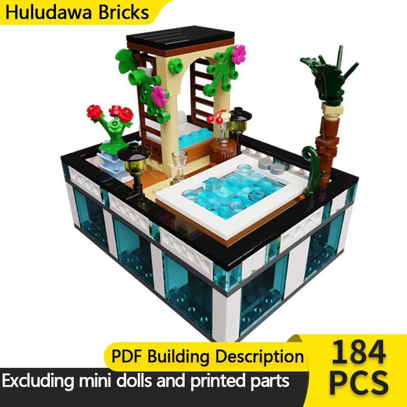 

City Street View Model MOC Building Bricks Open-Air Rooftop Hot Tub Modular Technology Children Holiday Gifts Assemble Toys Suit