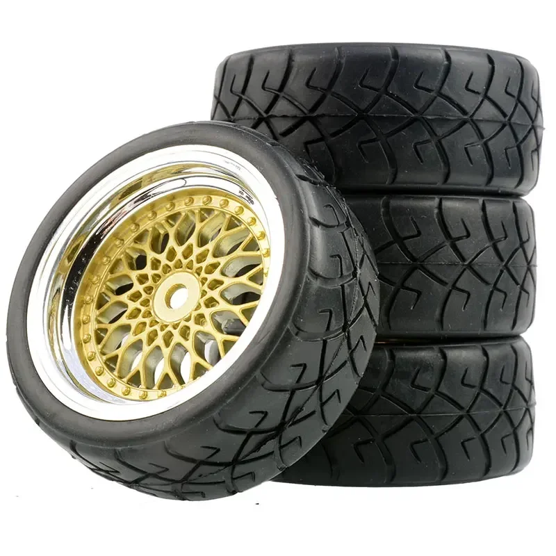 4PCS 65 millimetri 1/10 Pneumatico di Gomma RC Auto Da Corsa Pneumatici Sul Cerchione Da Strada Per HSP HPI RC Auto Parte Diametro 65 millimetri pneumatici 94123-94122