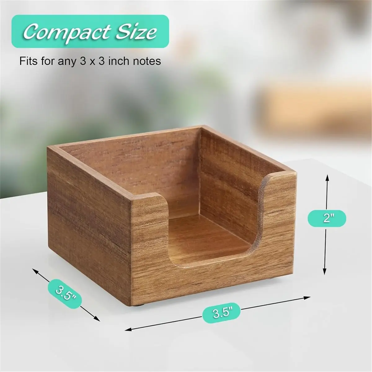 (A02R] Wood Sticky Note Holder, 3x3 Note Dispenser , Natural Wooden Memo Organizer for Offices Home School