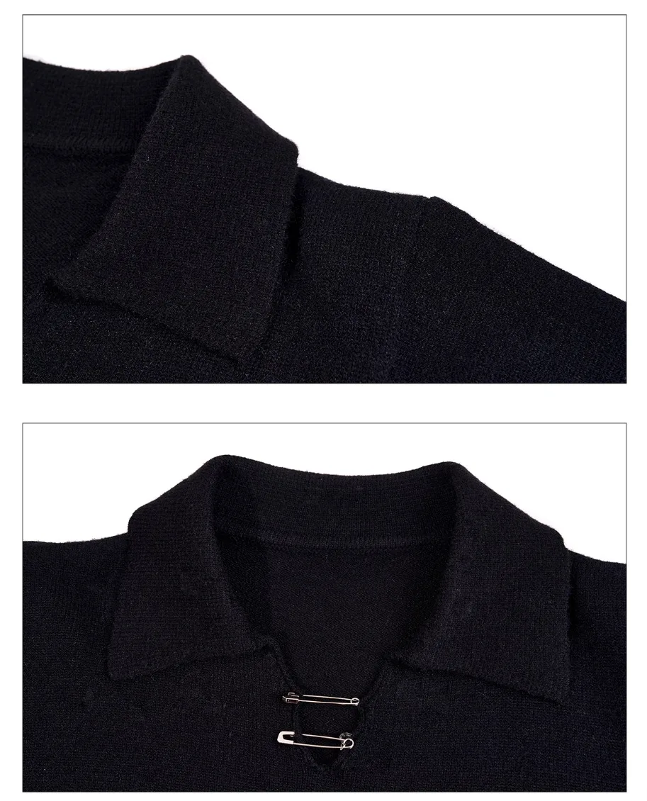 LUZHEN Tinta unita Risvolto Spilla in metallo Decorare Felpa a maniche lunghe da uomo 2025 Autunno Inverno Elegante Elegante Bello Top JY4889