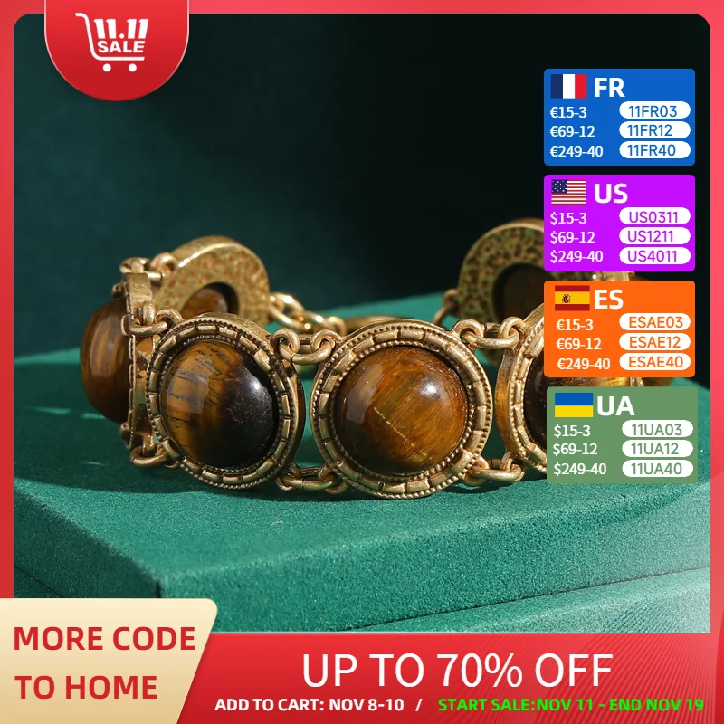 

Винтажные модные круглые браслеты с камнем тигрового глаза для женщин, очаровательные антикварные ювелирные изделия золотого цвета, классическая элегантность в стиле ретро, новинка в подарок