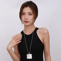 Fashion Geometric Long Chains Collar Necklace Jewelry for Women Decorative Pendants Double Layer Square Jewelry