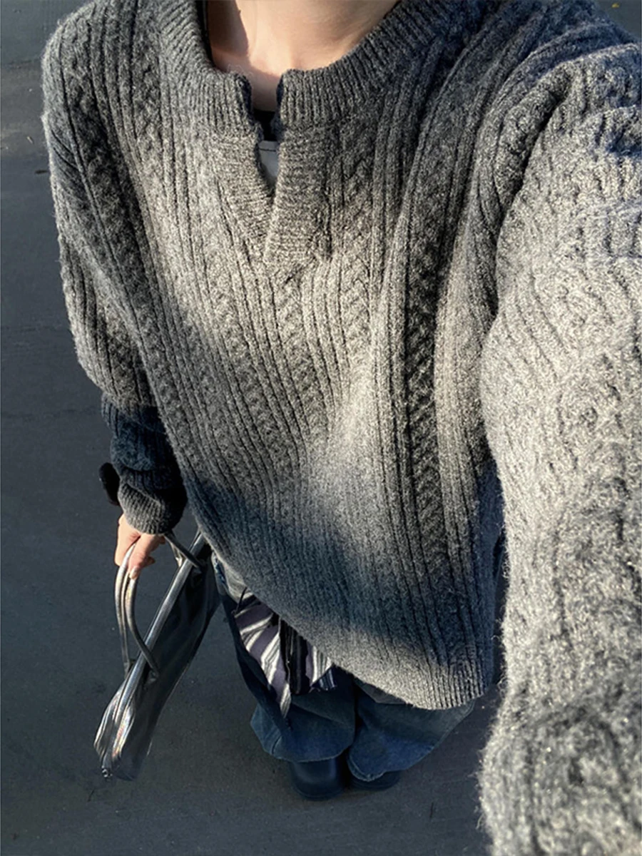 

Deep ey Men's Thiened V-Ne Knitted Sweater Winter Leisure Sle Twist Knit Base Layer irt Outerwear Casual Striped Pa...