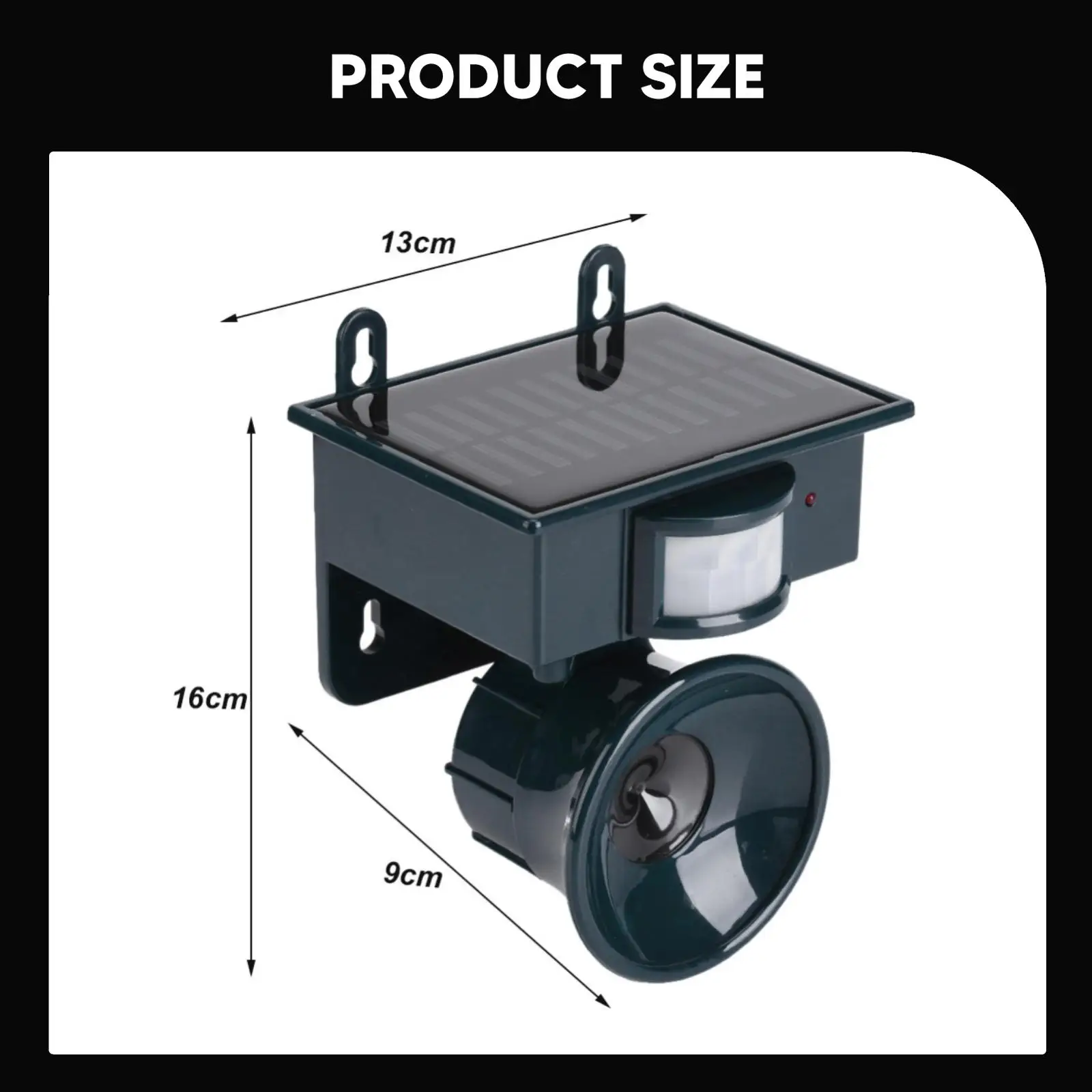 Outdoor Solar Bird Repellent Device Adjustable Volume and Timing Compact ABS Animal Scarer for Gardens Orchards Large Areas