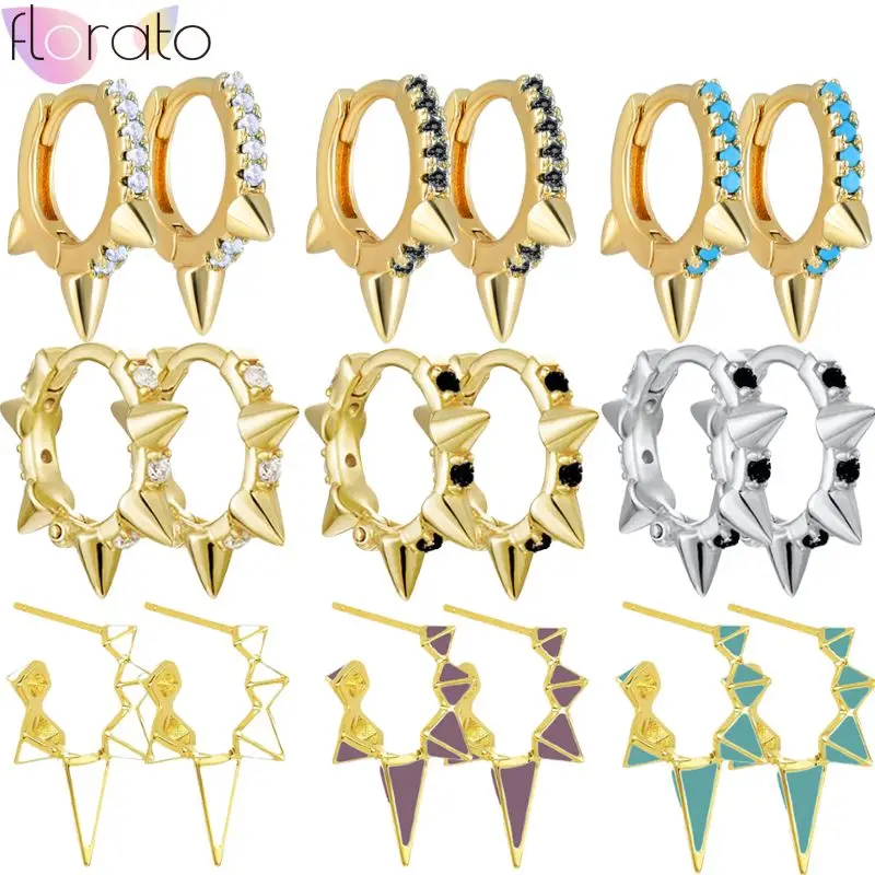 925 Sterling Silver Needle Colorful Enamel Rivets Glue Stud Earrings for Women Micro-Encrusted Metal Punk Earrings Party Jewelry