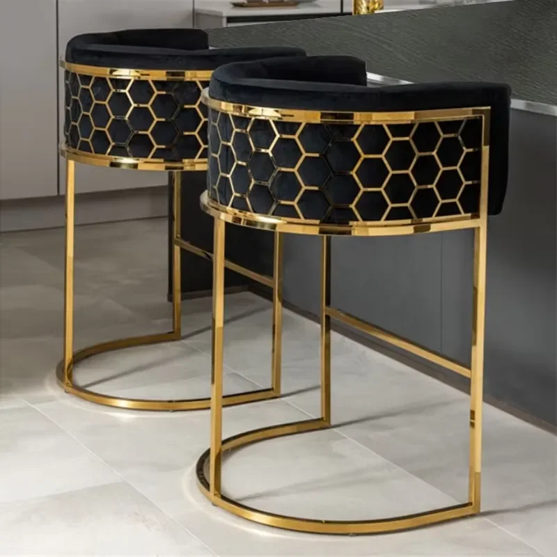 Modern Black Honeycomb Bar Stool Stainless Steel High Back Counter Chair for Cafe Hotel Home Decor Comfortable Seating