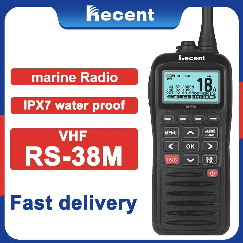 RECENT RS-38M Handheld Marine Radio RS38M Rechargeable Built-in GPS DSC IPX7 Waterproof Marine Transceiver